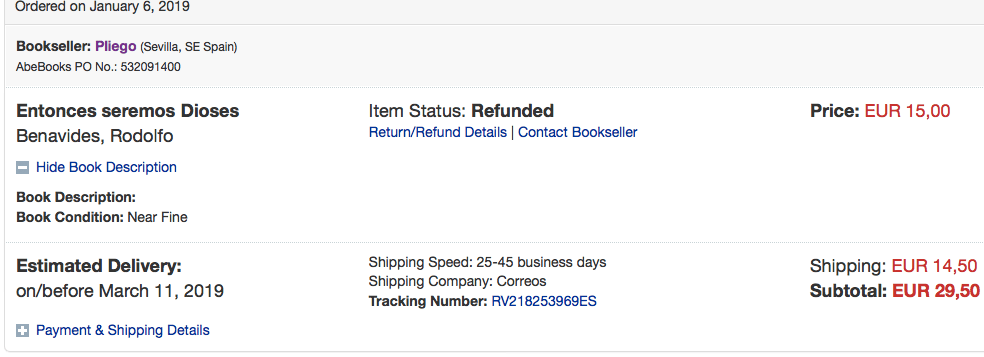 entonces seremos dioses- abebook purchase recipet